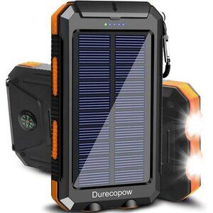 Portable Solar Charger Power Bank Waterproof Outdoor Camping USB C LED Light